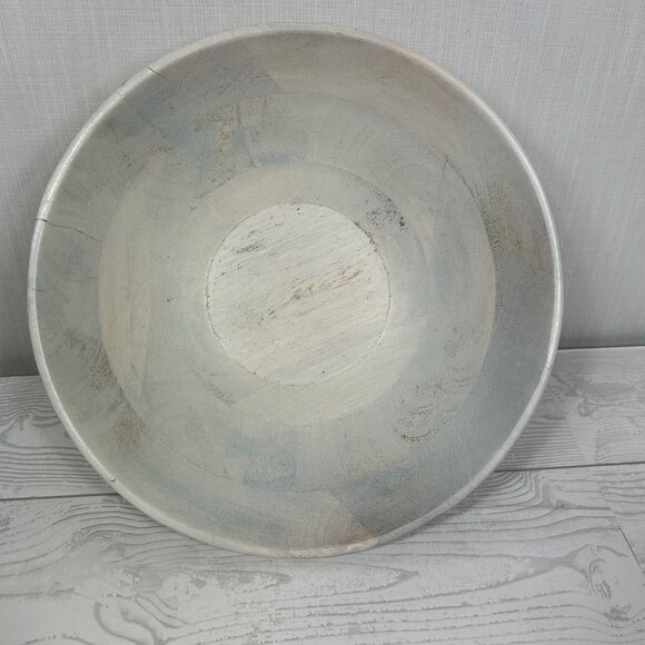 Handcrafted Wooden Decorative Bowl 12 Inches Bue White Grey‎ Boho - Picture 3 of 16